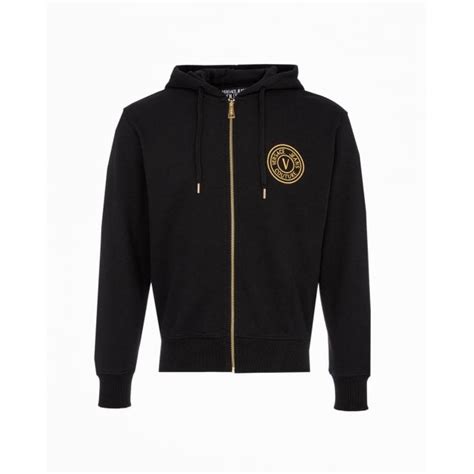 versace jeans full zip hoodie black|Versace patch embroidery hoodie.